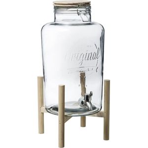 Glazen drank dispenser 8 liter met kunststof kraantje en houder - Sapdispenser - Drankdispenser