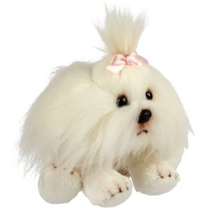 Pluche knuffeldier  hond - Shih Tzu - wit - 13 cm - huisdieren thema - Knuffel huisdieren