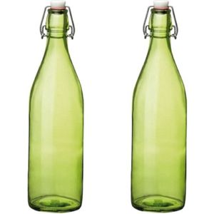 5x stuks groene giara flessen met beugeldop 30 cm van 1 liter - Waterflessen