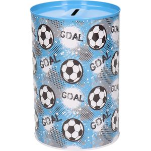 Spaarpot blik goal voetbal - blauw - 10 x 15 cm - Spaarpotten
