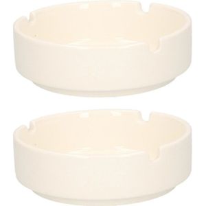 Set van 2x stuks witte asbakken van porselein 10 cm - Voordelige tuin/huis asbakken