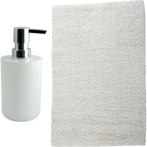 MSV badkamer droogloop mat - Napoli - 45 x 70 cm - met bijpassend zeeppompje - wit