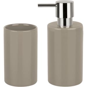 Spirella Badkamer accessoires set - zeeppompje/beker - porselein - beige - Luxe uitstraling