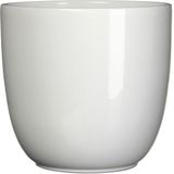 Mica Decorations Bloempot - Set van 2x stuks - wit - glanzend - keramiek - 28 x 25 cm - Plantenpotten