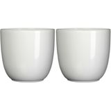 Mica Decorations Bloempot - Set van 2x stuks - wit - glanzend - keramiek - 28 x 25 cm - Plantenpotten