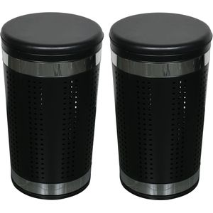 Wasmand Dubai - 2x - rvs metaal - zwart - 46 liter compartiment - 35 x 60 cm - Wasmanden