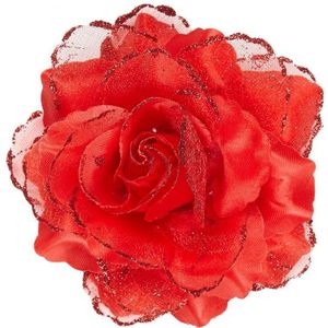 Rode roos haarbloem met glitters - Verkleedhaardecoratie