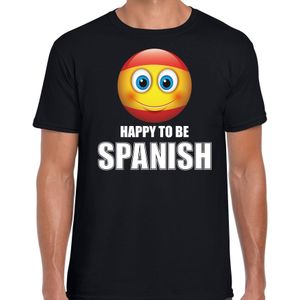 Spanje emoticon Happy to be Spanish landen t-shirt zwart heren - Feestshirts
