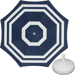 Parasol - blauw/wit - D180 cm - incl. draagtas - parasolvoet - 42 cm - Parasols