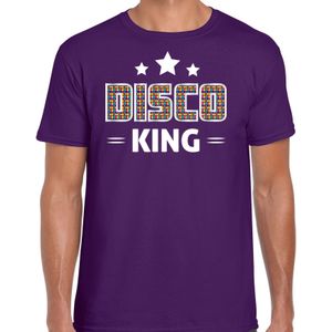 Disco verkleed t-shirt heren - jaren 80 feest outfit - disco king - paars - Feestshirts