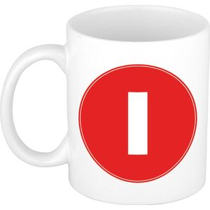 Mok / beker met de letter I rode bedrukking voor het maken van een naam / woord - koffiebeker / koffiemok - namen beker