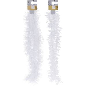 6x Witte kerstversiering folieslingers met sterretjes 180 cm - Kerstslingers