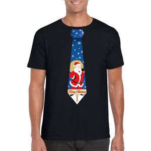 Foute Kerst t-shirt stropdas met kerstman print zwart voor heren - kerst t-shirts