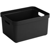 Sunware opbergbox/mand/kist van 32 liter zwart kunststof met transparante deksel - 45 x 35 x 24 cm