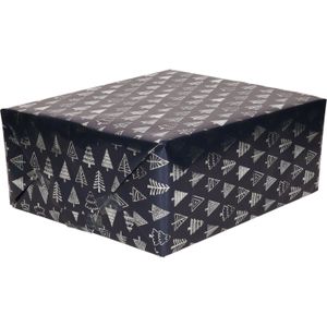 2x Rollen Kerst inpakpapier/cadeaupapier donkerblauw/gouden bomen 2,5 x 0,7 meter - Cadeaupapier