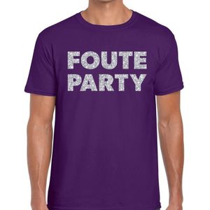 Foute party zilveren glitter tekst t-shirt paars heren - Feestshirts