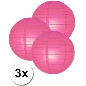 3 bolvormige lampionnen fuchsia roze 25 cm - Feestlampionnen