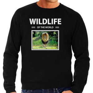 Leeuw sweater / trui met dieren foto wildlife of the world zwart voor heren - Sweaters