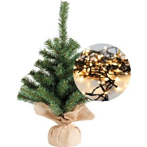 Mini kerstboom 35 cm - met kerstverlichting warm wit 300 cm - 40 leds - Kunstkerstboom