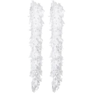 Carnaval verkleed boa met veren - 2x - wit/zilver - 180 cm - 50 gram - Glitter and Glamour - Verkleed boa