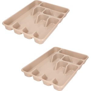 2x stuks bestekbak/bestekhouders 6-vaks taupe 40 x 30 x 5 cm - Bestekbakken