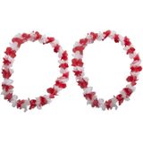 Set van 10x stuks hawaii bloemenslinger krans rood en wit - Verkleedkransen