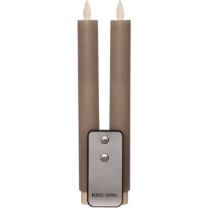 Led dinerkaarsen - 2x st - taupe/grijs - 23 cm - met afstandsbediening - LED kaarsen