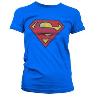 Vintage Superman logo verkleed t-shirt blauw dames - Feestshirts