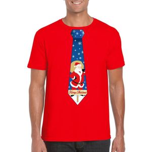 Foute Kerst t-shirt stropdas met kerstman print rood voor heren - kerst t-shirts
