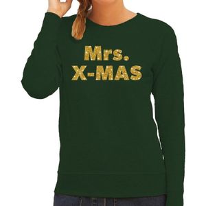 Groene foute kersttrui / sweater Mrs. x-mas gouden letters voor dames - kerst truien