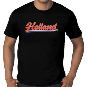 Grote maten zwart t-shirt Holland / Nederland supporter Holland met Nederlandse wimpel EK/WK heren - Feestshirts