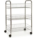 Keukentrolley/roltafel/organizer met 3 lagen/manden van metaal 40 x 26 x 63 cm - Opberg trolley