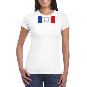 Wit t-shirt met Frankrijk vlag strikje dames - Feestshirts
