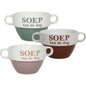 Bellatio Design Soepkommen - Soep van de dag - 9x stuks - multi kleuren - keramiek - D12 x H8 cm - Stapelbaar