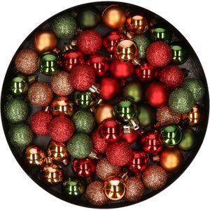 Kleine kunststof kerstballen 60x stuks - 3 cm - rood-koper-groen