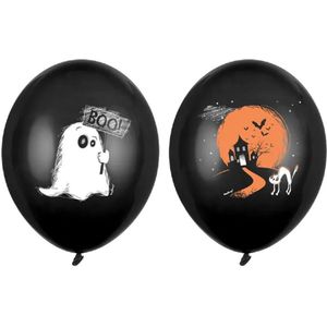 Halloween ballonnen - 6x stuks - zwart/oranje - 30 cm - diverse prints - Ballonnen