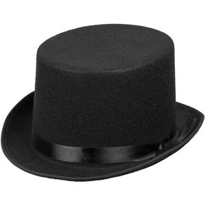Carnaval verkleed Hoge hoed - zwart - polyester - voor volwassenen - Engelsman/gentleman - Verkleedhoofddeksels