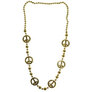 Toppers Lange gouden verkleed ketting peacetekens hippie/sixties/flower power - Verkleedketting