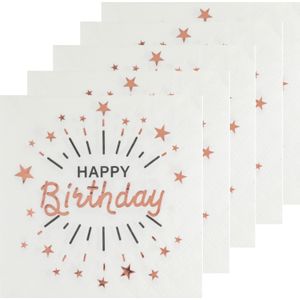 Verjaardag feest servetten happy birthday - 50x - rose goud - 33 x 33 cm - Feestservetten