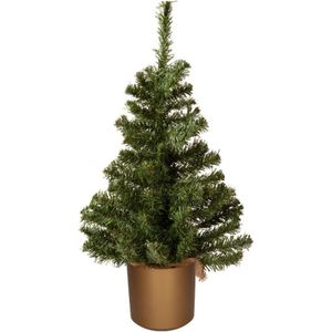 Mini kerstboom groen - in gouden kunststof pot - 60 cm - kunstboom - Kunstkerstboom