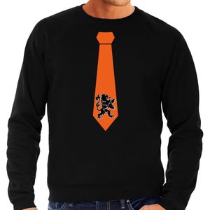 Zwarte sweater / trui Holland / Nederland supporter oranje leeuw stropdas EK/ WK voor heren - Feesttruien