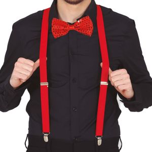 Carnaval verkleed bretels en strikje - rood - volwassenen - verkleed accessoires - Verkleedattributen