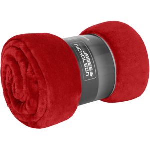 Fleece deken/plaid - zacht polyester - rood - 180 x 130 cm - XL formaat - Plaids