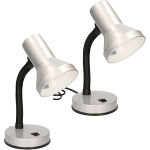 2x stuks zilveren bureaulampen/tafellampen 13 x 10 x 30 cm - Bureaulampen