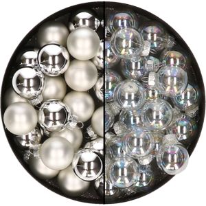 Mini kerstballen - 48x st - zilver en transparant parelmoer - 2,5 cm - glas - Kerstbal