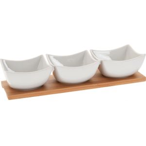 Excellent Houseware Serveerplank/borrelplank hapjes/saus/tapas - porselein - incl. 3x schaaltjes