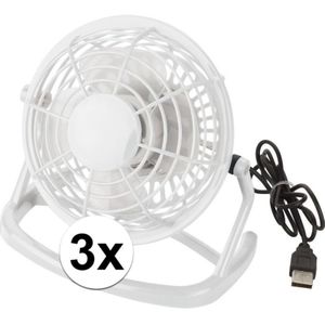 3x Mini bureau ventilator USB wit - Ventilatoren