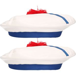 Carnaval verkleed Matroos/Matrozen hoedje - 2x - wit/blauw - voor volwassenen - Maritiem thema - Verkleedhoofddeksels