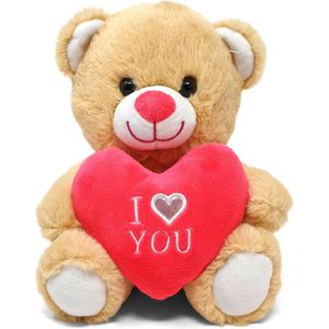 Knuffelbeertje/Teddybeer - met Hartje - I Love You - Licht Bruin - Pluche - 20 cm