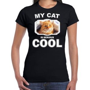 Rode kat katten / poezen t-shirt my cat is serious cool zwart voor dames - T-shirts